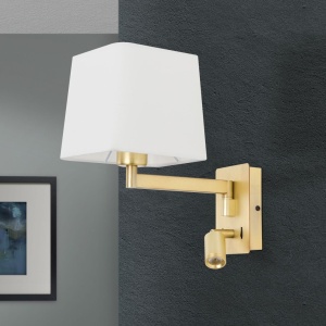 Aplica cu brat reglabil si reader LED CARLTON alama/alb 156536 universul-luminii.ro