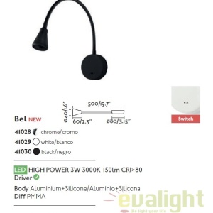 Aplica cu reader LED stil modern minimalist BEL alba 41029 42656 universul-luminii.ro