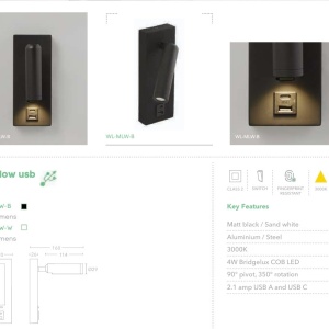 Aplica cu spot directionabil Marlow USB, negru - Img 5