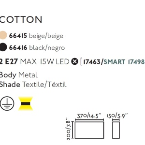 Aplica de perete ambientala design modern COTTON round 2L neagra 84156 universul-luminii.ro