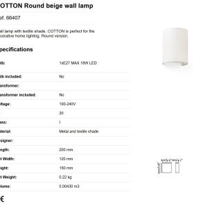 Aplica de perete ambientala design modern COTTON round bej 84176 universul-luminii.ro