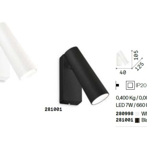 Aplica de perete cu spot LED directionabil PIPE AP BIANCO 101276 universul-luminii.ro