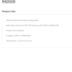 Aplica de perete cu Spot LED orientabil MADISON negru 137116 universul-luminii.ro