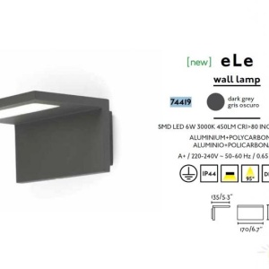 Aplica de perete de exterior cu iluminat LED moderna cu protectie IP44, ELE LED 74419 64646 universul-luminii.ro