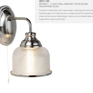 Aplica de perete design clasic Bistro II argintiu satin 2671-1SS SRT 73346 universul-luminii.ro