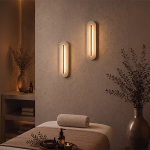 Aplica de perete din travertin si metal auriu LED VETRO