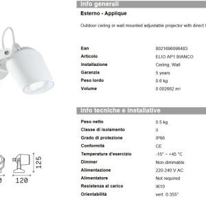 Aplica de perete exterior ELIO AP1 BIANCO 66936 universul-luminii.ro
