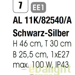 Aplica de perete exterior stil clasic IP43 Hermine AL 11K/82540/A schwarz-silber/aufwarts OR 67866 universul-luminii.ro