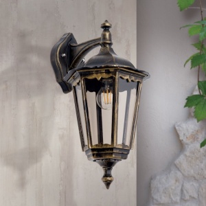 Aplica de perete exterior stil clasic IP43 Puchberg AL 11K/82571 schwarz-gold/rauch OR 631306 universul-luminii.ro