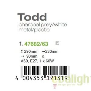 Aplica de perete iluminat exterior IP44 Todd gri inchis 47682/63 BL 60946 universul-luminii.ro