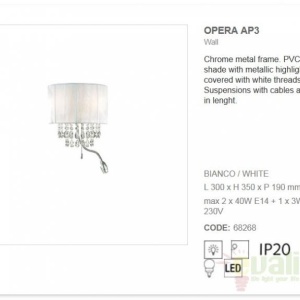 Aplica de perete LED cristal Venezian OPERA AP3 BIANCO 068268 52176 universul-luminii.ro