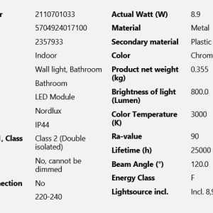 Aplica de perete LED pentru baie IP44 Marlee crom 3000K 229936 universul-luminii.ro