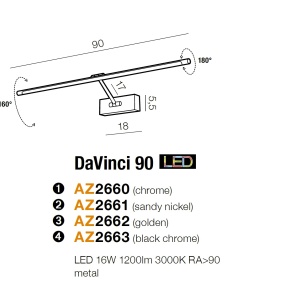 Aplica de perete LED pentru tablou cu brat directionabil DaVinci 90 crom negru 70886 universul-luminii.ro