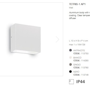 Aplica de perete moderna de exterior cu protectie IP44 TETRIS-1 AP1 alba 114293 66226 universul-luminii.ro