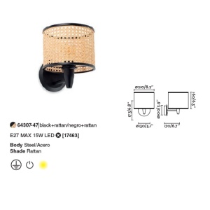 Aplica de perete moderna design natural MAMBO negru/ratan 64307-47 90566 universul-luminii.ro