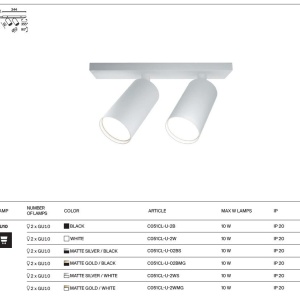 Aplica de perete / tavan cu 2 spoturi directionabile design tehnic Focus S alb, auriu mat 183026 universul-luminii.ro