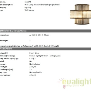 Aplica eleganta design LUX Mancini bronz 111172 HZ 175816 universul-luminii.ro