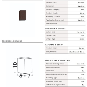 Aplica exterior 1xGU10, IP65 METO maro corten - Img 9
