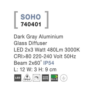 Aplica LED ambientala de exterior IP54 SOHO I gri NVL-740401 79246 universul-luminii.ro