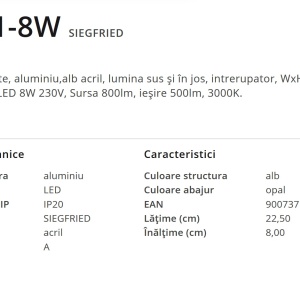 Aplica LED cu iluminat ambiental SIEGFRIED 8W 41751-8W GL 57286 universul-luminii.ro