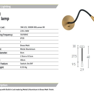 Aplica LED de perete cu brat flexibil Suny alama 154956 universul-luminii.ro