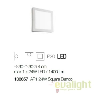 Aplica LED dim. 30x30cm, UNIVERSAL AP1 24W SQUARE BIANCO 138657 64846 universul-luminii.ro