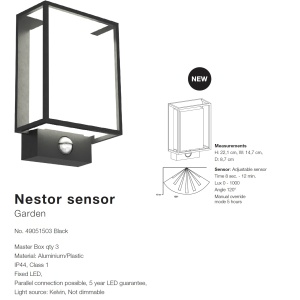 Aplica LED exterior cu senzor de miscare Nestor 49051503 NL 72826 universul-luminii.ro