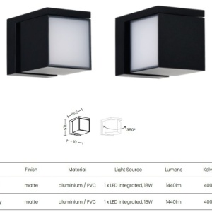 Aplica LED iluminat exterior modern IP54 CUBIC 18W 4000K gri - Img 2