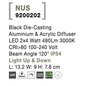 Aplica LED moderna de exterior cu iluminat ambiental Up/ Down IP54 NUS II 190896 universul-luminii.ro