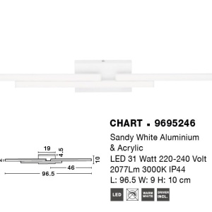 Aplica LED pentru oglinda baie IP44 CHART 31W alba 137146 universul-luminii.ro