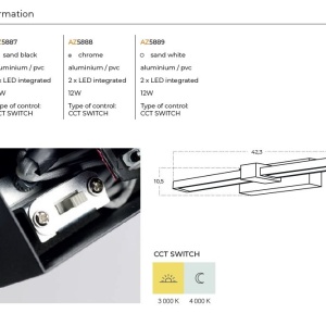 Aplica LED pentru oglinda/tablou IP44 ARNO CCT SWITCH negru 144746 universul-luminii.ro