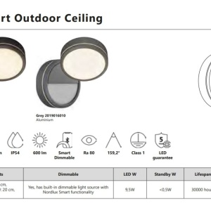 Aplica LED perete/ tavan exterior cu protectie IP54 Ava Smart Grey 133006 universul-luminii.ro