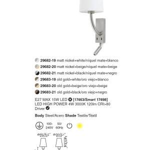 Aplica perete cu reader LED design clasic REM auriu/bej 91766 universul-luminii.ro