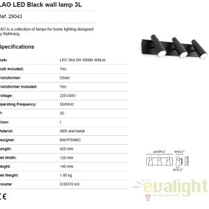 Aplica perete LED moderna cu 3 spoturi LAO neagra 29043 52046 universul-luminii.ro