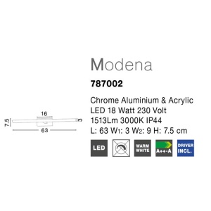 Aplica perete LED pentru baie IP44 Modena 18W NVL-787002 77346 universul-luminii.ro