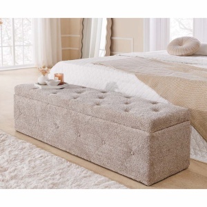 Bancheta tapitata cu spatiu de depozitare Extravagancia 140cm, boucle champagne greige