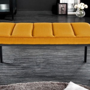 Bancheta tapitata design modern Boutique 80cm, galben mustar - Img 5