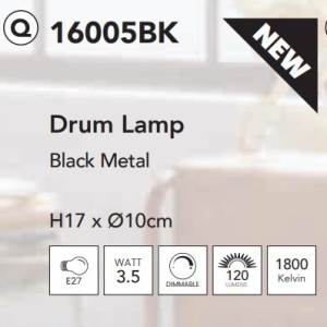 Bec decorativ E27 LED dimabil, metalic Drum Lamp negru 139566 universul-luminii.ro