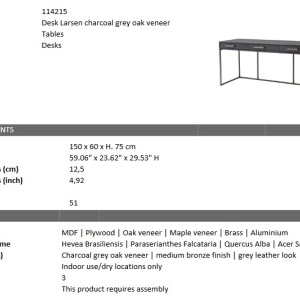 Birou design elegant LUX Larsen, gri carbune 114215 HZ - Img 6