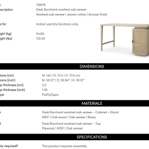 Birou Design LUX, Lemn, Rattan, Borchard stejar albit - Img 9