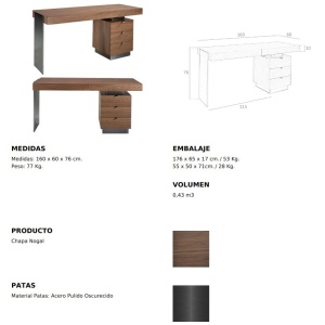 Birou elegant design LUX furnir de nuc si otel Office Walnut - Img 4