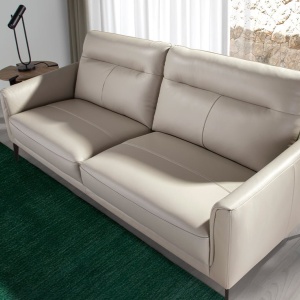Canapea 2 locuri eleganta, design italian Cowhide leather taupe grey - Img 5