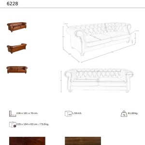 Canapea 3 locuri design italian Chesterfield piele maro - Img 7