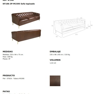 Canapea 3 locuri din piele naturala capitonata Cowhide leather brown - Img 3
