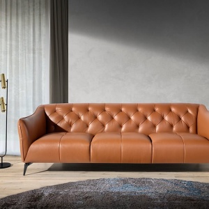 Canapea 3 locuri din piele naturala capitonata Cowhide leather brown - Img 4