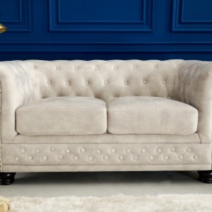 Canapea clasica stil englezesc Chesterfield 2 locuri, sampanie - Img 4