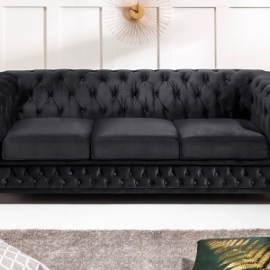 Canapea clasica stil englezesc Chesterfield 3 locuri, catifea neagra - Img 2