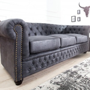 Canapea clasica stil englezesc Chesterfield 3 locuri gri antic - Img 4
