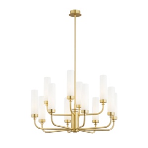 Candelabru 12 brate, alama periata, sticla alb mat PRESTON 5085