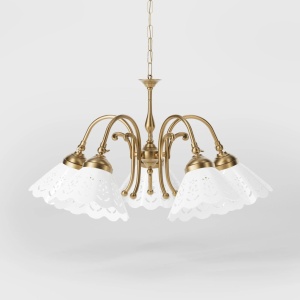 Candelabru 5 brate din alama si abajur ceramic Zefira